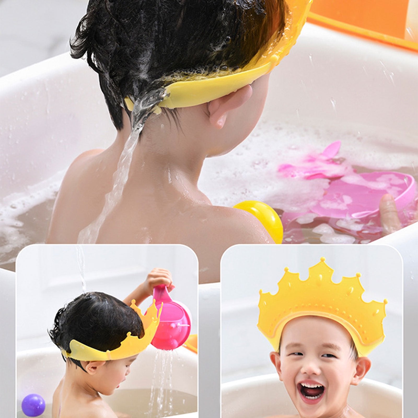 6440 Crown Baby Shower Cap Adjustable Crown Baby Child Protection, Eye Protection, Ear Protection, Adjustable Swim Cap, Waterproof and Adjustable for Kids and Babies DeoDap 6440 Crown Baby Shower Cap Adjustable Crown Baby Child Protection, Eye Protection, Ear Protection, Adjustable Swim Cap, Waterproof and Adjustable for Kids and Babies DeoDap